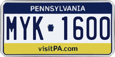 PA license plate MYK1600