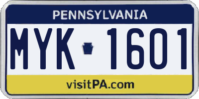 PA license plate MYK1601