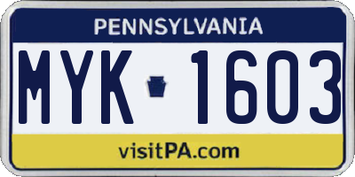PA license plate MYK1603