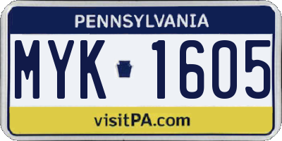 PA license plate MYK1605