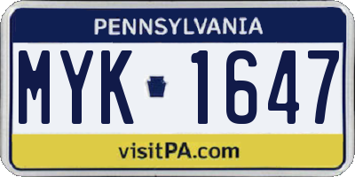 PA license plate MYK1647