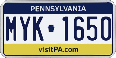 PA license plate MYK1650