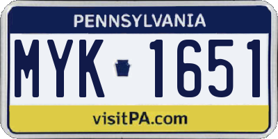 PA license plate MYK1651
