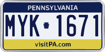 PA license plate MYK1671
