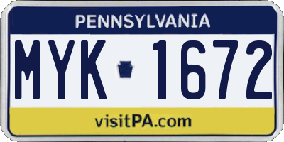 PA license plate MYK1672