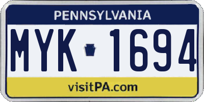 PA license plate MYK1694