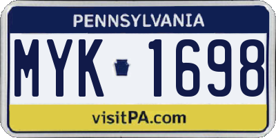 PA license plate MYK1698