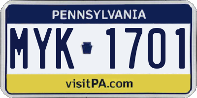 PA license plate MYK1701