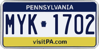 PA license plate MYK1702