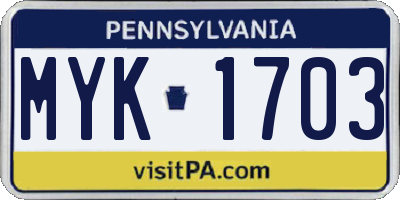PA license plate MYK1703