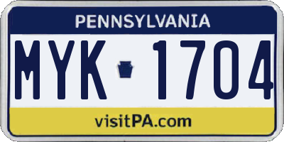 PA license plate MYK1704