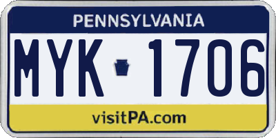 PA license plate MYK1706