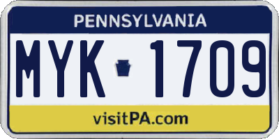 PA license plate MYK1709