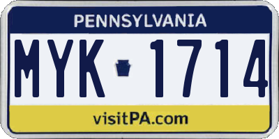 PA license plate MYK1714