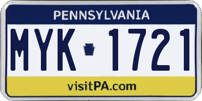 PA license plate MYK1721