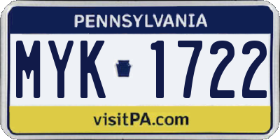 PA license plate MYK1722