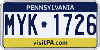 PA license plate MYK1726