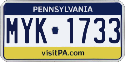 PA license plate MYK1733