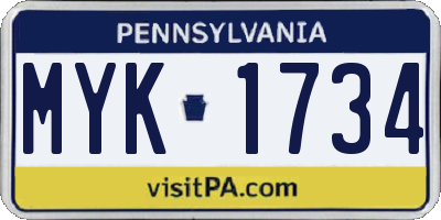 PA license plate MYK1734