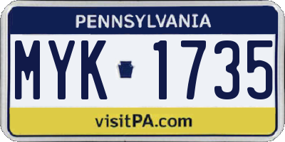 PA license plate MYK1735