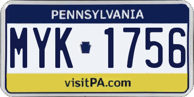 PA license plate MYK1756
