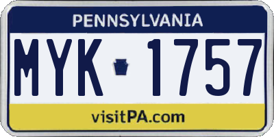 PA license plate MYK1757