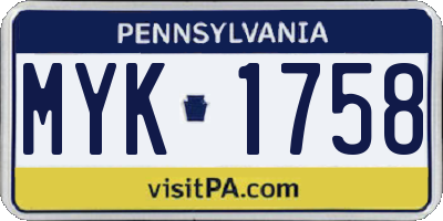PA license plate MYK1758