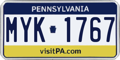 PA license plate MYK1767