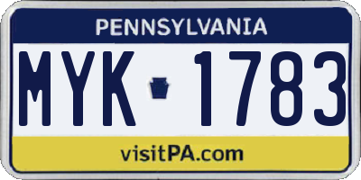 PA license plate MYK1783