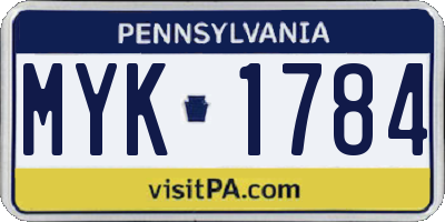 PA license plate MYK1784