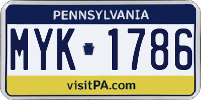 PA license plate MYK1786