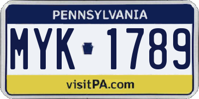 PA license plate MYK1789