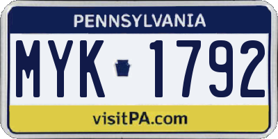 PA license plate MYK1792