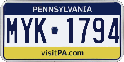 PA license plate MYK1794