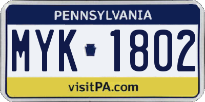 PA license plate MYK1802