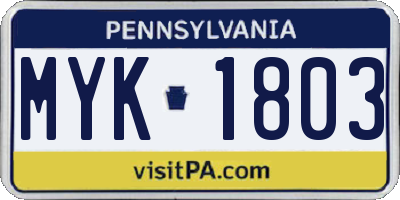 PA license plate MYK1803