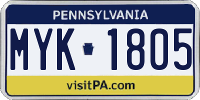 PA license plate MYK1805