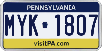 PA license plate MYK1807