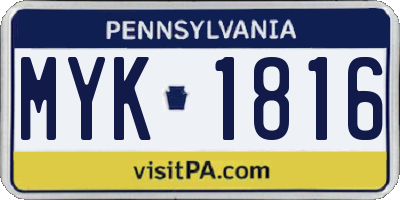 PA license plate MYK1816