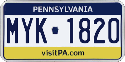 PA license plate MYK1820