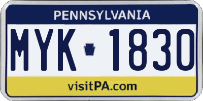 PA license plate MYK1830