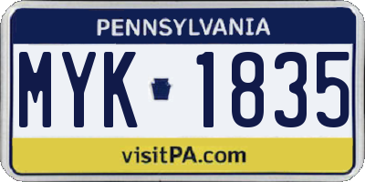 PA license plate MYK1835