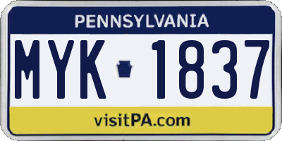 PA license plate MYK1837