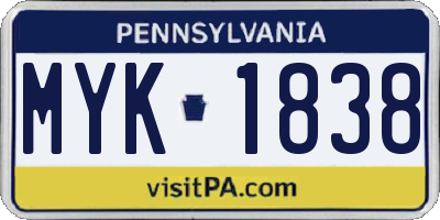 PA license plate MYK1838