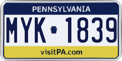 PA license plate MYK1839