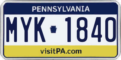 PA license plate MYK1840