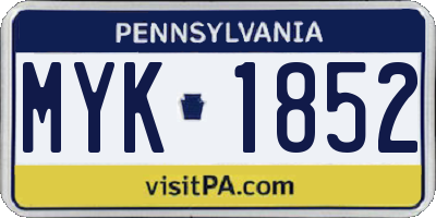 PA license plate MYK1852