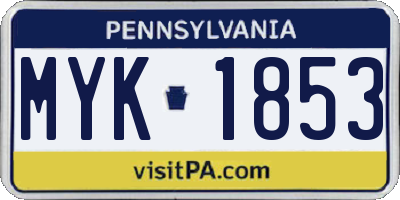 PA license plate MYK1853