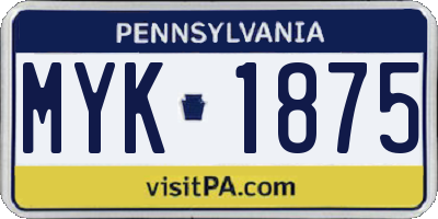 PA license plate MYK1875
