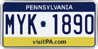 PA license plate MYK1890